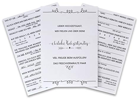 FEENSTAUB 30 Gästebuchkarten für die Hochzeit, Fragen an Hochzeitsgäste zum Ausfüllen & Einkleben in Album, Hochzeitswünsche für das Brautpaar, Hochzeit Spiele für Gäste, Gästekarten Notiz