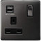 1 Gang USB Switch Socket 13A Twin Port Black Nickel Single Plug Wall Outlet N501GME