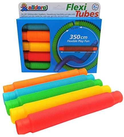 alldoro 60332 Flexi Pop Tubes, sensorisches Spielzeug, Röhren mit ausziehbarer Länge 21-73 cm, 3 cm Durchmesser, 5 Stück