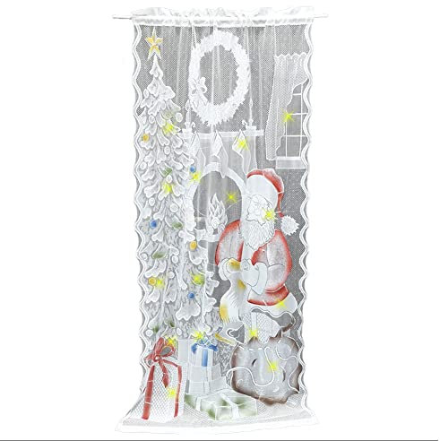 Weihnachts Vorhänge Weihnachts Scheibengardine Gardinen mit LED Spitze Vorhänge Transparent Scheibengardine Weihnachten Deko für Küche Badezimmer Tür, 101 x 213 cm Weihnachtsmann