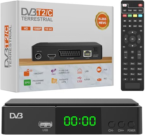 Decoder Digitale Terrestre 2024 - DVB-T2/C Decoder, Support Scart, HDMI Output, LAN Input, New signal HEVC Main 10 H265, 4TB PVR Recording
