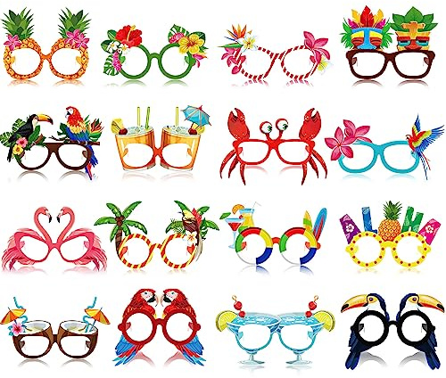 Vinsot 32 Pack Beach Pool Party Eyeglasses Decor Summer Luau Paper Glasses Bulk Hawaiian Sunglasses Frame Tropical Pool Props Photo Booth Props for Summer Beach Luau Party Favor Birthday Supply Decor