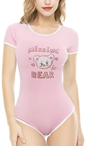 CutiePlusU Body in Cotone con Bottoni sul Cavallo Pagliaccetto Classico per Bebè Adulto Signorina Orso Rosa S