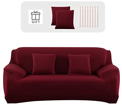 Lydevo Housse de Canapé 4 Place Housse Canapé Extensible avec Accoudoir avec 2 Housses de Coussin Couverture de Canapé Élastique Universelle Antidérapante Revêtement de Canapé(4 Places,Bordeaux)