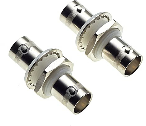 BNC-Buchse zu BNC-Buchse Panel Mount Adapter - 50-Ohm, weiße isolierende Buchsen, Buchse Bulkhead Connector, Koax-Koppler Koaxialkabel-Adapter für CCTV-Sicherheitskamera mit Mutter - 2 Stück