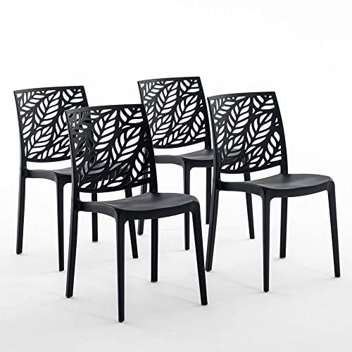 Sillas de polipropileno con fibra de vidrio apilables para interior, cocina o comedor, para exterior y jardín, sillas de bar y restaurante, de diseño - Dafne (4 sillas, antracita)