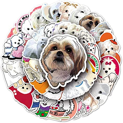 Bric dodo 50Pcs Malteser Hund Aufkleber Laptop Auto Scrapbook Telefon Skateboard Koffer Gepäck Fahrrad Hund Aufkleber Vinyl Wasserdicht Ästhetisch Personalisierte Aufkleber für Teens Jungen Mädchen