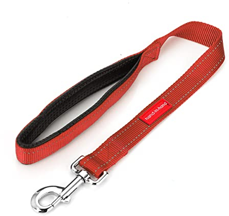 TIESOME Kurze Hundeleine mit gepolstertem Griff, doppeltes Gurtband Nylon reflektierende Haustier Leinen Hundeleine für Walking Training (Rot)