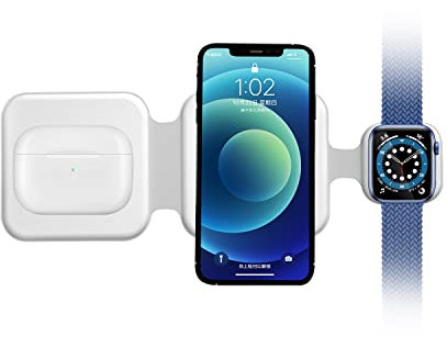 CYBORIS Faltbares kabelloses Reiseladegerät,3 in 1 Faltbar Induktive 15W Handy Ladestation,Magsafe Kabelloses Ladegerät, für Samsung,Apple Watch und iPhone 15/14/13/12/11/Pro Max/Mini/XS/XR