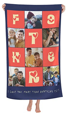 Naispanda Personalisiertes Badetuch für Vater, Personalisiertes Foto Strandtuch, Gestalten Sie Ihr eigenes Badetuch für Papa, Vater, Personalisiertes Badetuch mit Fototext - 130 * 80 cm