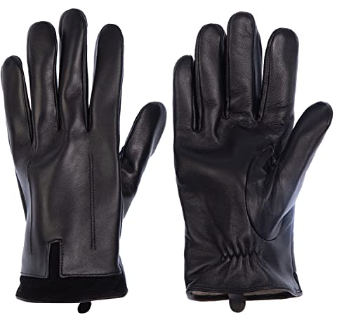 MaxW Herbst Winter Herren Leder Handschuhe Schwarz Touchscreen Schaffell Handschuhe Weiche Warme Fahren Radfahren Fäustling, Schwarzer Kaschmir 1, M(9)