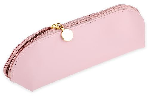 COBEE Large Travel Makeup Brush Holder, Portable PU Organizer Zipper Anti Fall Out Tools Case Cosmetic Pouch Bag for Home Office(Rose Pink), 24.5*7*6.5cm/9.64*2.75*2.55in