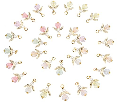 PandaHall 30 Stück Goldene Engel Charms Herz Winkelflügel Charms Imitationsperlen Anhänger Engelsflügel Anhänger Winkel Anhänger Mit Biegeringen Für Die Schmuckherstellung Ohrringe Schlüsselanhänger