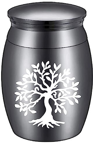 CREATCABIN Mini-Urnen Kleine Andenkenurnen Asche-Legierungsset Metall-Sharing-Bestattungsurne Miniatur-Beerdigungsbehälter Für Weibliche Familienfreunde Haustiere Baum des Lebens 4x3cm Schwarz