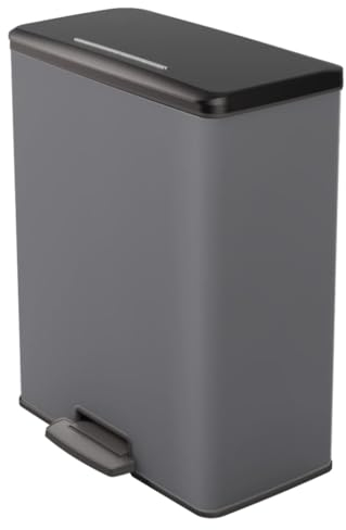 Curver Trash Can with Deco Pedal, Rectangular, 65 L, Grey