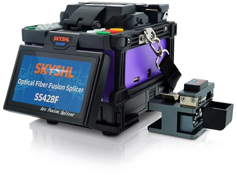 SKYSHL FTTH Core Alignment Optical Fiber Fusion Splicer (with 5pairs Electrodes,2PCS Battery, Fiber Cleaver Kit and Car Charger) Handheld Low Splice Loss Auto Focus Fiber Splicing (SS428F-521)