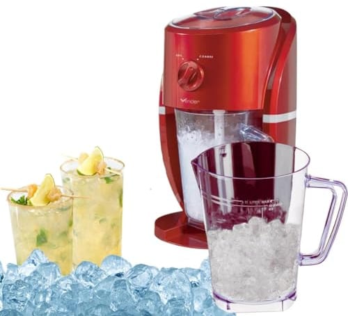 Vencier Ice Crusher Slush Machine Electric Crushed Ice Maker for Slushies, Ice Coffee & Cocktail Summer Fun 1L BPA Free Plastic Jug & Built in Stirrer (Red)