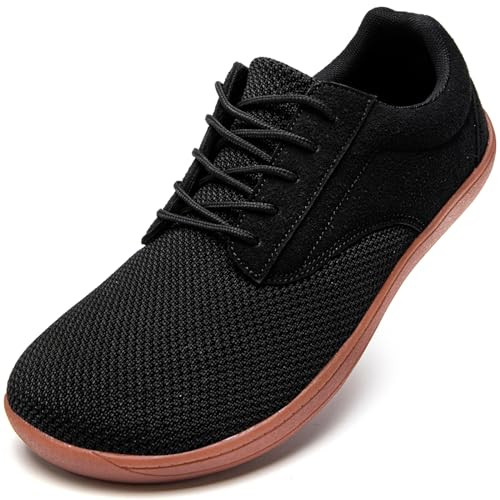 JUEQIBAA Barfußschuhe Herren Barfussschuhe Breite Füße Schuhe Barefoot Shoes Men Zehenschuhe Fitnessschuhe Breite Zehen Sommer Schwarz EU 44