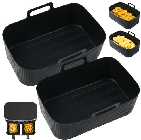 YQL Air Fryer Silicone Liner for Ninja/Tower Dual/Instant Vortex, 2PCS Silicone Air Fryer Liners Reusable Air Fryer Accessories for Ninja Foodi AF300UK, Salter Dual Air Fryer (Black)