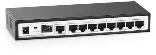 YuLinca Switch Ethernet Gigabit a 10 porte, 8 porte 100/1000Mbps, 1 Uplink Gigabit, 1 SFP Gigabit, supporto Vlan, Plug and Play non gestito in metallo Fanless
