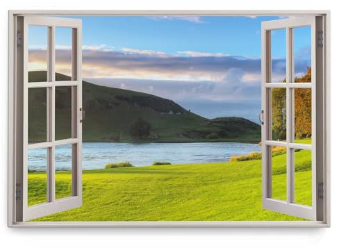 Paul Sinus Wandbild 120x80cm Fensterbild Landschaft Natur Fluss Grün Berge Sonnenuntergang