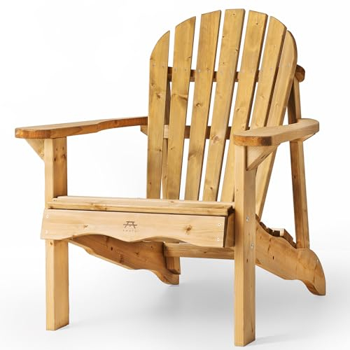 AMATA Single Adirondack Stuhl für Draußen, UNGURS Collection - Wetterfester Holzstuhl für Terrasse, Hinterhof und Garten Feuerstellen - Ergonomisch und Langlebig, Zeitloses Design (Braun)