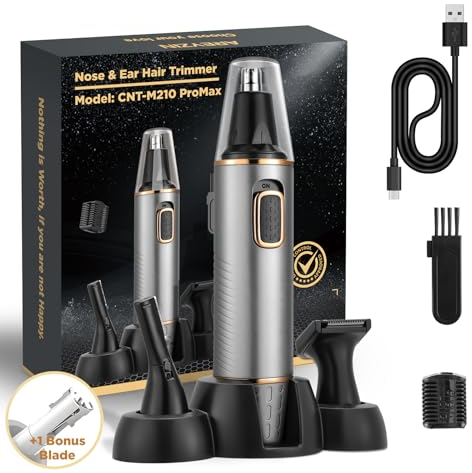 Nasenhaartrimmer Herren, 4 in 1 Professioneller USB Wiederaufladbar Nasenhaartrimmer, Nasenhaarentferner mit IPX7 Wasserdicht, Dual-Klingen, Einfache Reinigung, Nasentrimmer Männer Grau Gold