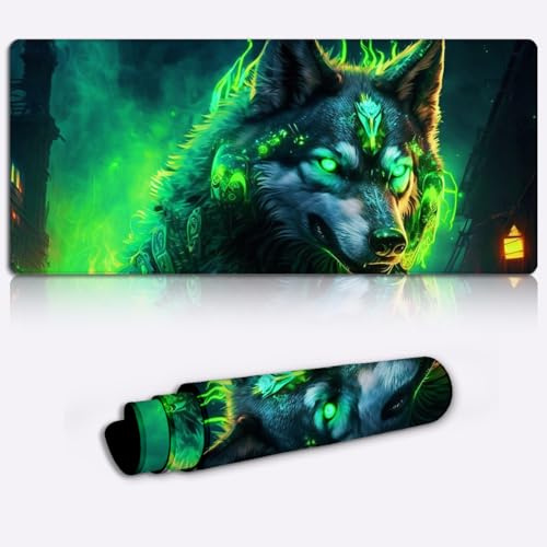 LJSPTU Tastatur Mäusepad, Wolf, XXL, großes Mauspad für den Schreibtisch (90 x 40 x 0,3 cm), Übergröße, Gaming Mauspad, rutschfeste auf Gummibasis für Gaming, Büro und Zuhause