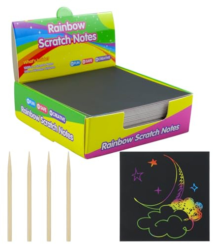 Zfseyuh Kratzbilder Papier,200 Blätter kratzpapier Kinder Bunte Coole Rubbelzeichnungen mit 4 Holzstifte Weihnachten Geschenke DIY Malen und Basteln für Jungen und Mädchen