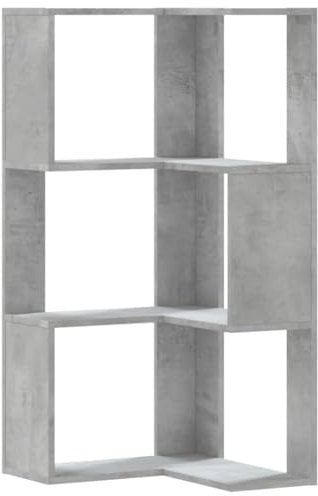 vidaXL Libreria angolare a 3 livelli, grigio cemento legno di ingegneria, scaffale a libri angolari, vetrina angolare, armadio ad angolo