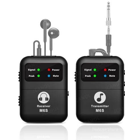 JCANOL Wireless In-Ear Monitor System, 2.4G Stereo Wireless IEM System with Beltpack Transmitter Receiver Auto Pairing, 164 ft for Studio, Band, Live Performance