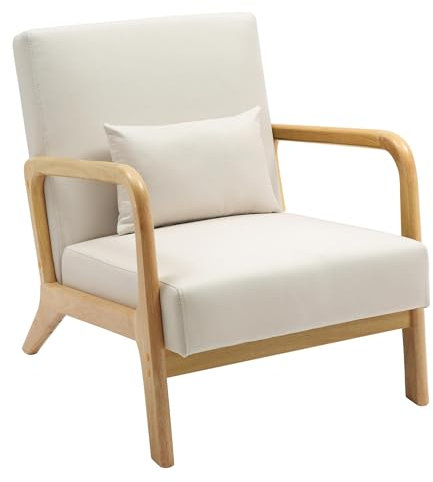 CLP Relaxsessel Hibbing I Komfortabler Polstersessel mit Stoffbezug I Gestell aus Kautschukholz I Sessel für Wohnzimmer und Schlafzimmer, Farbe:Creme