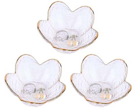 Koythin 3-teiliges Schmucktablett aus Glas, kleiner Schmuckhalter für Halskette, Armband, Ohrringe, Ringhalter für Badezimmer, ästhetische Schmuckschale, Blumen-Nachttisch-Dekoration für Mädchen,