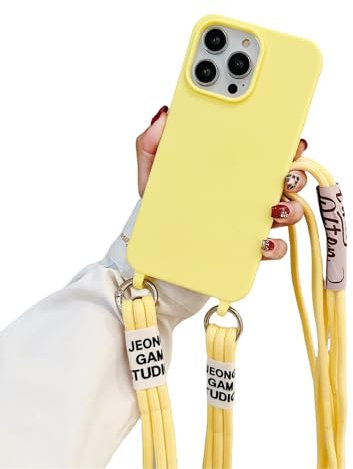 Emlivi Mobile Phone Lanyard Case for iPhone 13 Pro Max, Necklace Case with Cord for Hanging, Soft Silicone Nylon Shoulder Strap Case Cover, TPU, Shockproof, Protective Case with Strap, Yellow