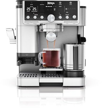 Ninja Luxe Pro 3-in-1 Coffee Machine, Latte, Cappuccino, Cold Brew & Espresso Maker With Built in Bean Grinder & Milk Frother, Easy to Use, 5 Automated Froth Presets, Silver, ES701UK
