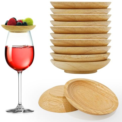 Wine Glass Charcuterie Topper, Mini Charcuterie Boards for Wine Glass, Wine Glass Topper Charcuterie Plate, Wooden Lids for Wine Glasses (10 PCS)