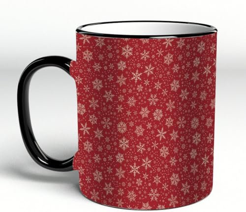 YOIUE Tasse aus Keramik - Große 11oz Tassen 330ml Kaffeetassen mit Henkel, 100% Handbemalt - Trinkgläser mit Griff - Weiß, Fliese mit Schneeflocken
