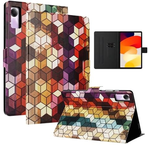 LSPCASA Hülle für Xiaomi Redmi Pad SE 11 Zoll PU Leder Schutzhülle mit Standfunktion Kartenfächern Klappschutzhülle Tablette für Xiaomi Redmi Pad SE,Bunter Würfel