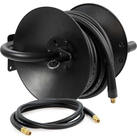 Wiltec Druckluft Schlauchtrommel 15 m, manuelle Druckluftschlauchtrommel Stahl, 20 bar Drucklufttrommel, Schlauchaufroller einfache Montage