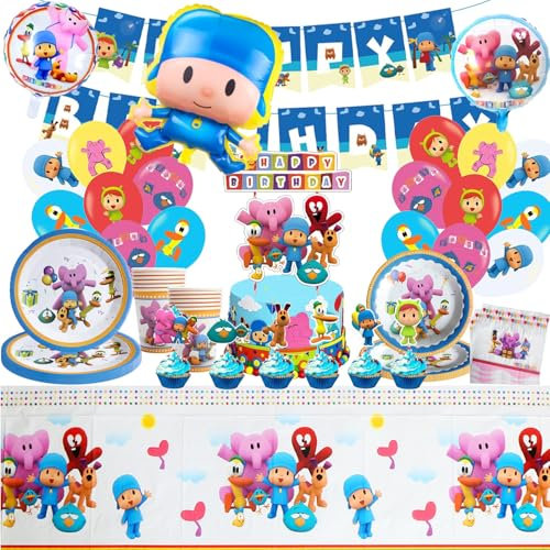 FYFLYMT-Vajilla Cumpleaños Pocoy, Vajilla Pocoy, Mantel Cumpleaños Pocoy, Globos Cumpleaños Pocoy, para Fiesta Cumpleaños Niñas Infantiles