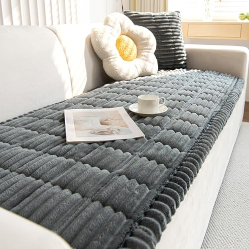 ZCXRYFL Neu Dicke Sitzkissen Decken Weiches Kord Universal Sofa Sofabezug 1 2 3 4 Sitzer Anti-Rutsch Couch üBerzug GemüTlich Sofa Kissen Bezug MöBelschoner FüR Wohnzimmer (60X150cm,Gray 2)