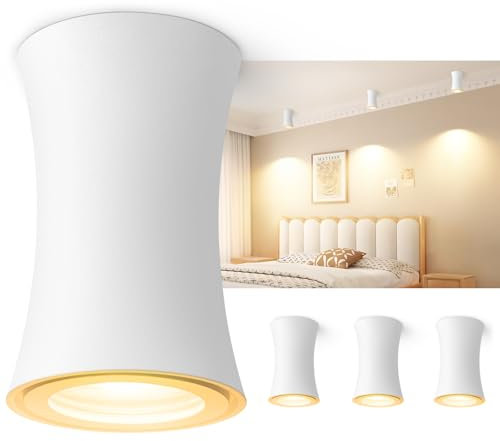 YindaLux LED Aufbauspot Weiß, IP44 Aufbaustrahler Dimmbar 3000K/4000K/6500K, Ø64x100mm Deckenspots Aufputz Spots inkl. 5W 550LM Modul 230V, LED Aufbauleuchte Flach aus Aluminium 4 Stück