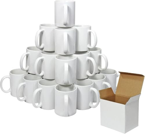 Genérico Tazas de Cerámica Blancas 350 ml, Recubiertas de Polímero para Sublimación, Juego de 18, con Cajas Blancas