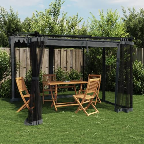 Massbinet Pavillon mit Netzwänden Anthrazit 3x3 m Stahl