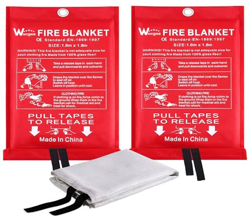 Manta ignífuga de Fibra de Emergencia - 1.6m x1.8m 2 Paquetes Vidrio de Seguridad Manta ignífuga diseñada para Supervivencia en la Cocina, Chimenea, Barbacoa, Garaje, automóviles, almacén de Soldadura