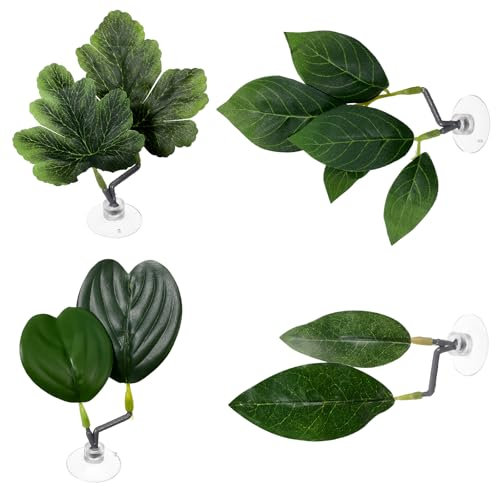 KALIONE 4 Pcs Fish Leaf Pad - 4 Styles Betta Leaf Hammocks with Suction Cup, Fish Tank Accessories Aquarium Décor for Simulating Natural Habitats