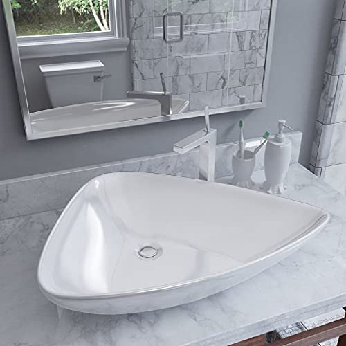 Vasque à Poser Salle de Bain Maison Lavabo triangulaire Évier Lave-Mains de Salle d'eau Vasque a Poser en Marbre, Blanc 64.5 x 45.5 x 11.5 cm