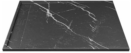Vente-unique - Receveur de douche extra plat à poser ou à encastrer recoupable en résine SMC - Noir marbré - 120 x 90 cm - LYROSA