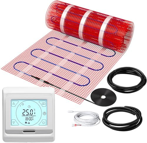 KEZERS Elektrische Fußbodenheizung 150W/m², selbstklebend für Fliesen Laminat und mehr, Touch-Digital-Thermostat mit Wochenprogramm für Badezimmer | Flur | Schlafzimmer | Wohnzimmer,10.0x0.5m - 5.0qm