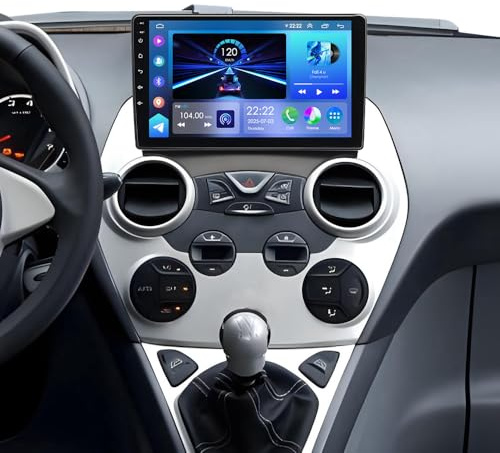 4G+64G Android 14 Car Stereo Radio for Ford Ka 2008-2014 w/Wireless Carplay & Android Auto 9 IPS Touchscreen Car Radio Sat Navi Head Unit Support BT WIFI SWC Split Screen FM/RDS AHD Backup Camera